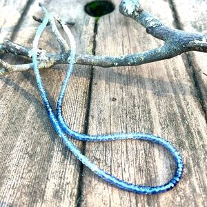 New Handcrafted Ombre Sapphire Necklace, 18K White Gold, Moonstone Accent